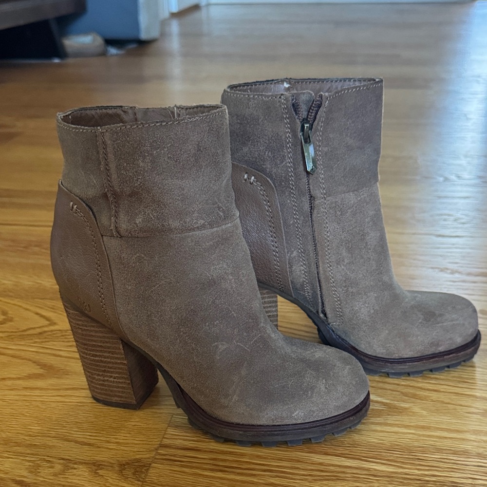 Sam Edelman Taupe Suede Stack Heel Ankle Boots